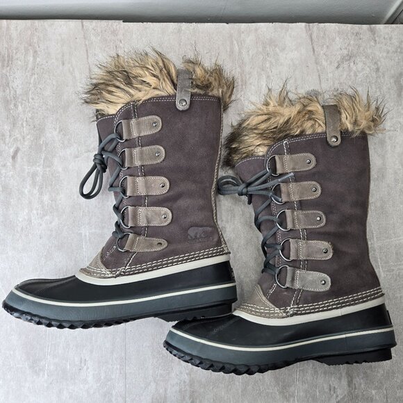 Sorel Boot Waterproof Gray Black Fur Lined Outdoor Lace Up Snow Winter Knee High - Picture 6 of 10
